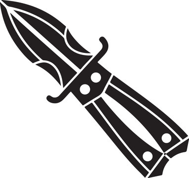 Outline drawing of a closed switchblade knife with detailed handle and blade design