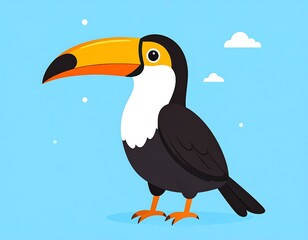 Fototapeta premium A cartoon toucan bird with a large orange beak
