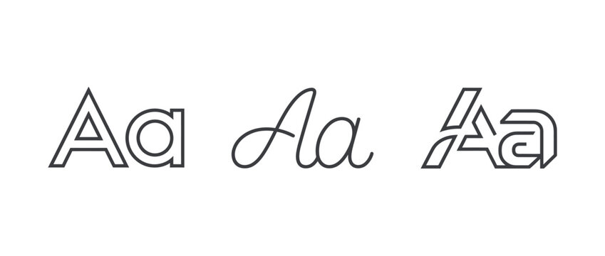 Three styles of handwritten and decorative letter a typography examples