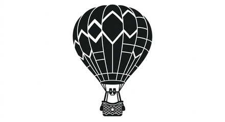 Naklejka premium Hot air balloon, black and white illustration, vector graphic, travel icon