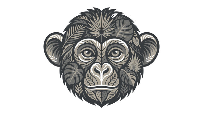 Detailed monkey head with jungle leaves