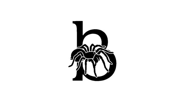 Black spider integrated with lowercase letter b design.