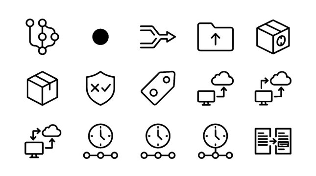 Software Development and DevOps Version Control System Line Icons Set.