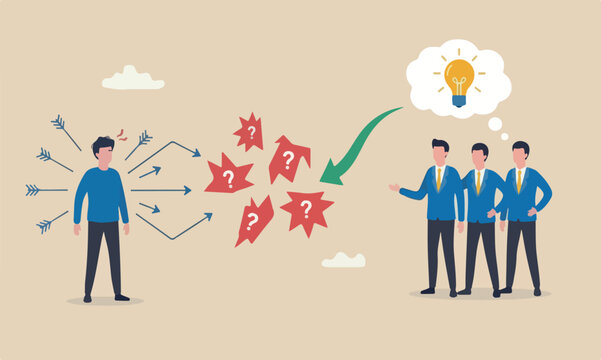 Customer teams cream color, with two frustrated user or customer with multiple arrows pointing to problem points