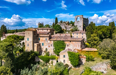 Naklejka premium View of Castello Montelifre' near San Giovanni d’Asso, in the province of Siena,Tuscany, Italy