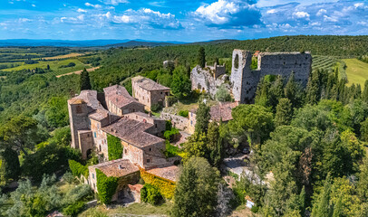 Naklejka premium View of Castello Montelifre' near San Giovanni d’Asso, in the province of Siena,Tuscany, Italy