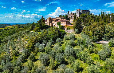 Naklejka premium View of Castello Montelifre' near San Giovanni d’Asso, in the province of Siena,Tuscany, Italy