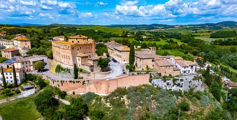 Naklejka premium View of San Giovanni d’Asso near Montalcino, in the province of Siena,Tuscany, Italy
