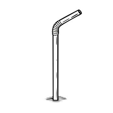 Simple illustration of a bendy drinking straw in line art style isolated on white background
