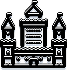 Naklejka premium Castle icon featuring a strong outline and shadow effect, symbolizing architecture, history, security, and fantasy themes for various digital and print applications