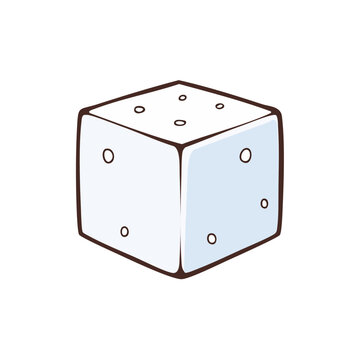 Simple white cube with dots representing dice faces in cartoon style