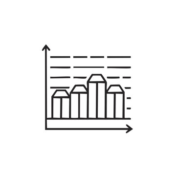 Hand drawn bar chart icon showing financial growth and analysis simple outline