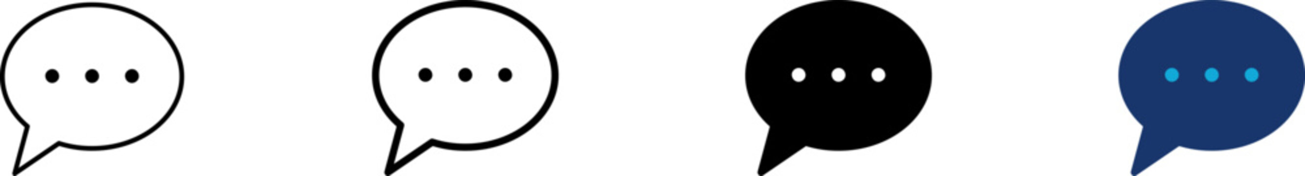 Chat icon set showing professional oval speech bubbles and active ellipsis typing marks for online conversation message interface communication support and forum feedback notification