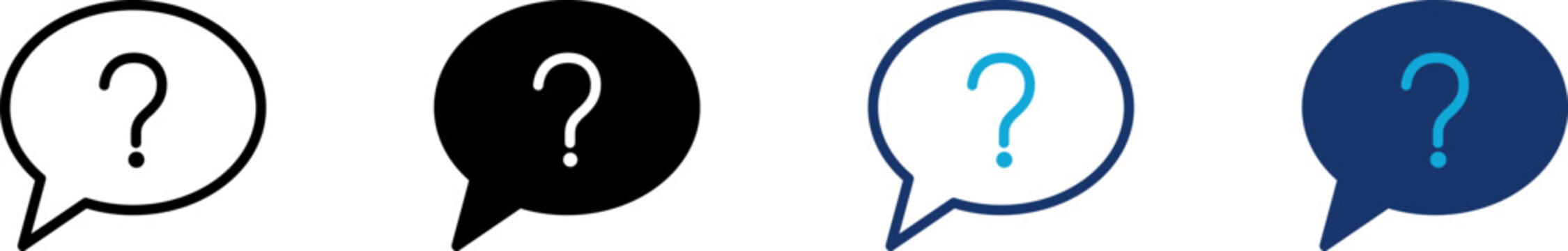 Chat icon set showing professional oval speech bubble with question mark for online customer support helpdesk conversation message interface communication and forum feedback FAQ