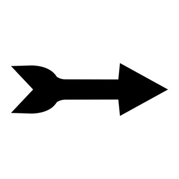 Arrow illustration shows a solid black directional sign with a split tail pointing to the right.