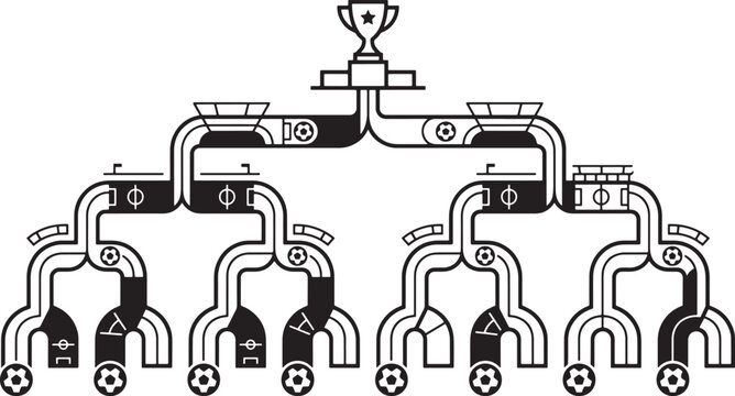Tournament Bracket Silhouette Black And White Graphic Illustration