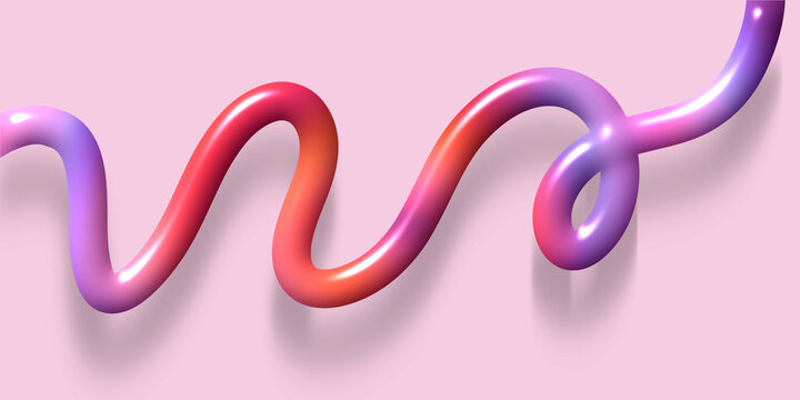 Glossy Gradient Wavy Ribbon Abstract 3D Background in Pink Purple and Coral Colors