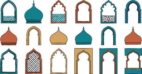 Islamic and Arabic traditional colorful arch and dome vector set © Hossain