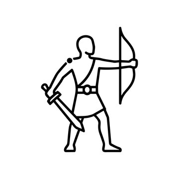 Ancient warrior with sword and bow.