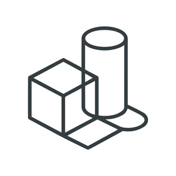 Wireframe 3D geometric shapes stack.