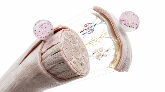 Cross-section of a Muscle Fiber Showing Connective Tissue Nerves and Blood Vessels