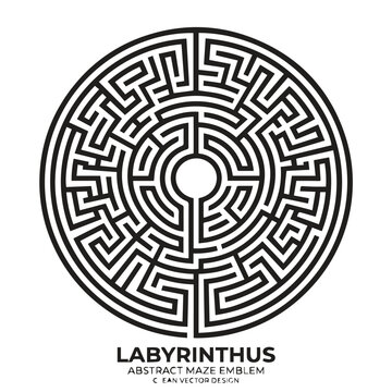 Circular maze labyrinth emblem abstract vector design with labyrinth, abstract