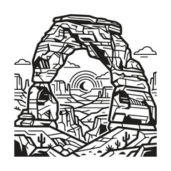 Obraz premium Natural stone arch landscape desert graphic illustration with landscape
