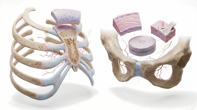 Human Rib Cage and Pelvis Anatomy with Cartilage and Bone Detail
