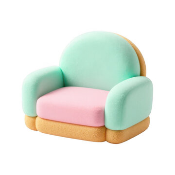Cute pastel marshmallow armchair isolated on transparent background