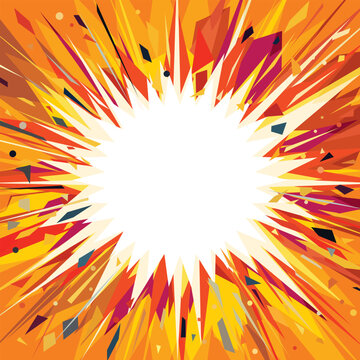 Blank circle with sharp thorns frame exploded and burst into flames with orange square background
