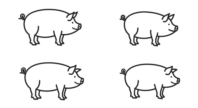 Domestic pig farm animal profile icon collection for agricultural business concepts.