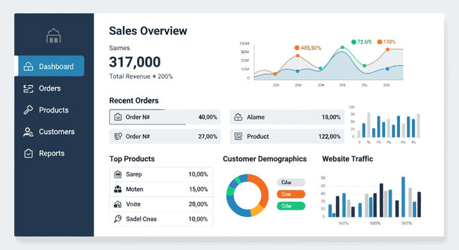 Business sales dashboard, analytics report, financial performance chart, data visualization template