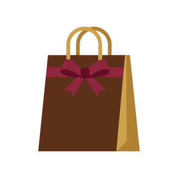 Brown gift bag with ribbon.
