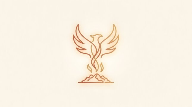 Elegant Line Art Illustration of a Mythical Firebird or Phoenix with Outstretched Wings on Light Background