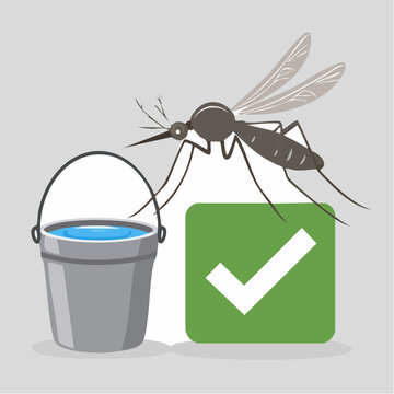 Mosquito and bucket with check mark illustration