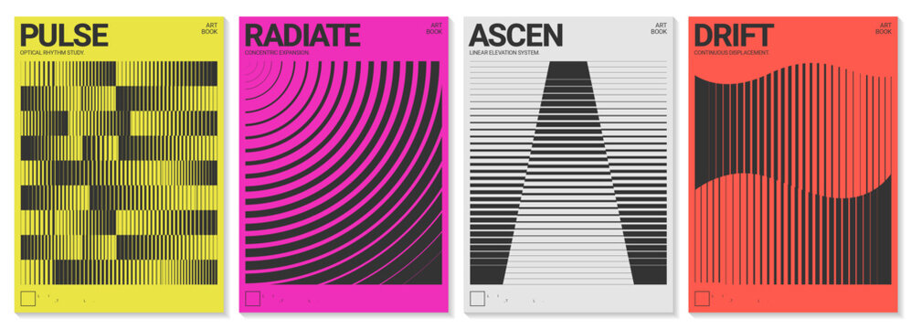 Abstract geometric poster with radiant pink concentric circles, modern op art vector background