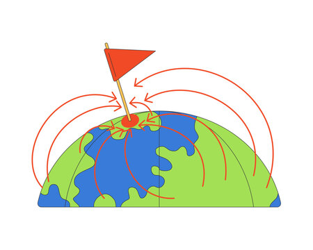 Gross national income 2D illustration concept. International earnings. Global financial flows converging toward central economy. GNI cartoon idea isolated on white. Flat abstract vector metaphor