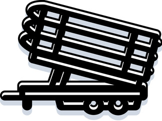 Naklejka premium Military rocket launcher system with multiple barrels mounted on a wheeled trailer for long range offensive operations and defense, isolated against a white background