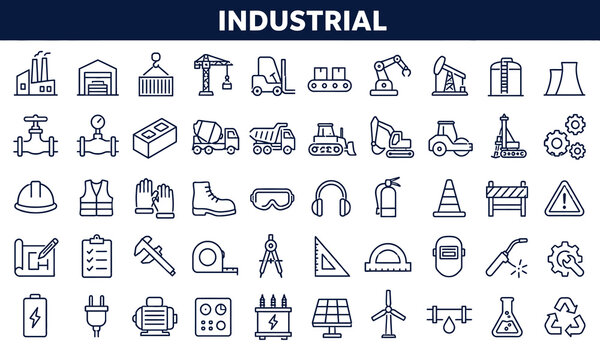 Industrial workplace and safety equipment icon set.