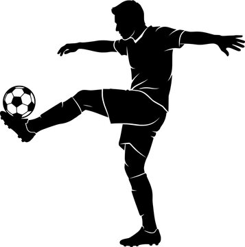 Soccer Player Silhouette Performing Ball Control Kick, Football Athlete Action Pose Vector Icon, Sports Training and Competitive Game Illustration 