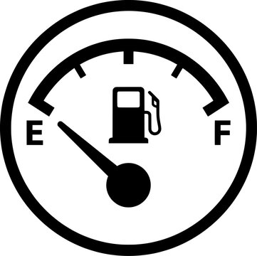 Fuel Gauge Meter Icon Showing Low Fuel Level, Empty Gas Tank Indicator Symbol, Automotive Dashboard Warning Sign Isolated on White Background