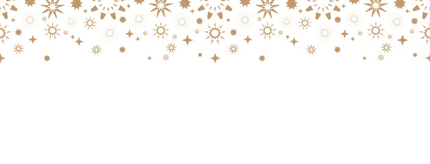 Fototapeta premium Seamless banner with gold circles and stars on a white background. Greeting card, border, pattern