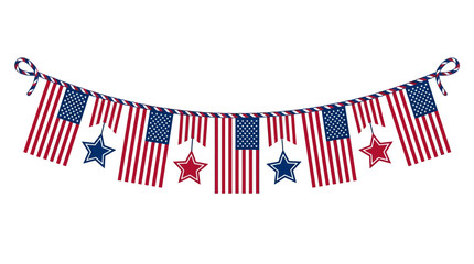 Patriotic banner, American flags, red white blue decoration, festive garland © MSTMANWARA