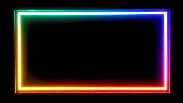 Colorful neon glowing rectangular frame loop on black background