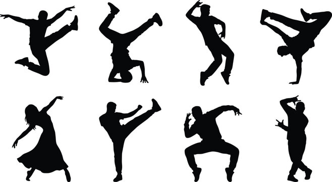 Breakdance and Hip Hop Dance Silhouette Collection with Dynamic Performance Poses