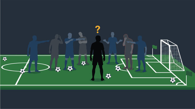 Referee Identifying Guilty Player Among Protesting Footballers