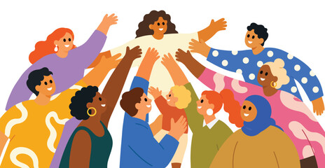 Fototapeta premium Cheerful Diverse Group of People Lifting and Celebrating a Friend Together.