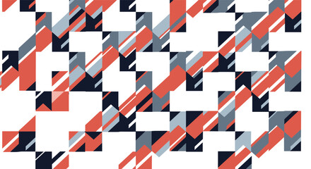 Fototapeta premium Modern geometric pattern composed of interlocking colorful squares and diagonal stripes in blue, gray, and orange colors.