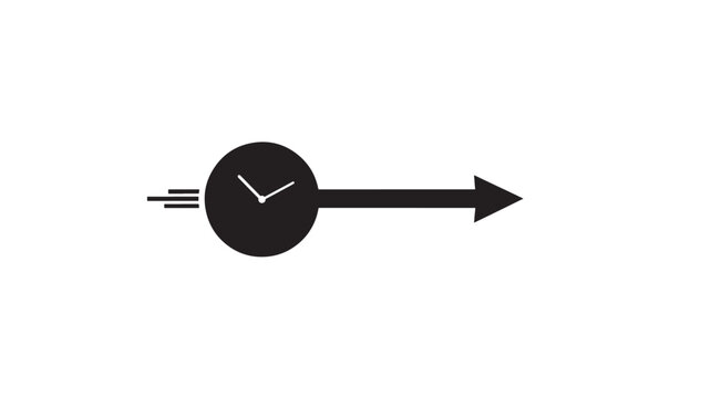 A black clock icon with a white clock face and a black arrow