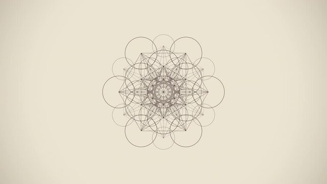 Hypnotic seamless loop of a glowing deep indigo metatron cube sacred-geometry pattern breathing in radial symmetry with cinematic depth. Ideal for sound bath, yoga studio. 4K UHD.
